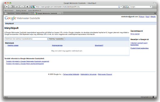 StartÜzlet.hu Online vállalkozás gombnyomásra Google Webmaster Tools