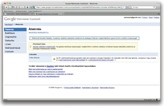 StartÜzlet.hu Online vállalkozás gombnyomásra Google Webmaster Tools