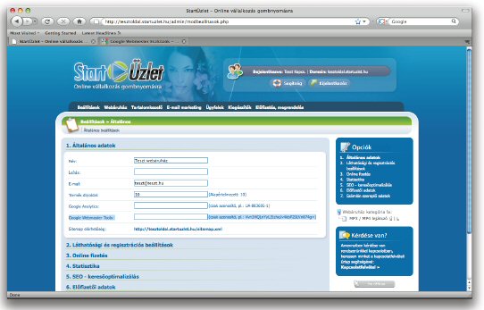 StartÜzlet.hu Online vállalkozás gombnyomásra Google Webmaster Tools