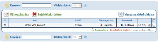 StartÜzlet Adminisztrációs felület lista nézet